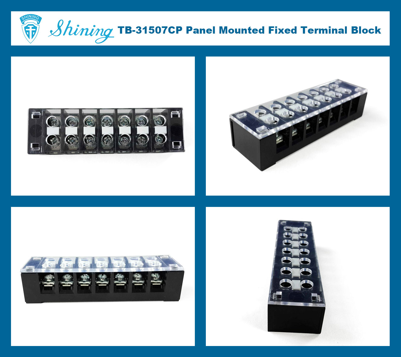 TB-31507CP Panel Mounted 300V 15A 7 Pole Fixed Terminal Block